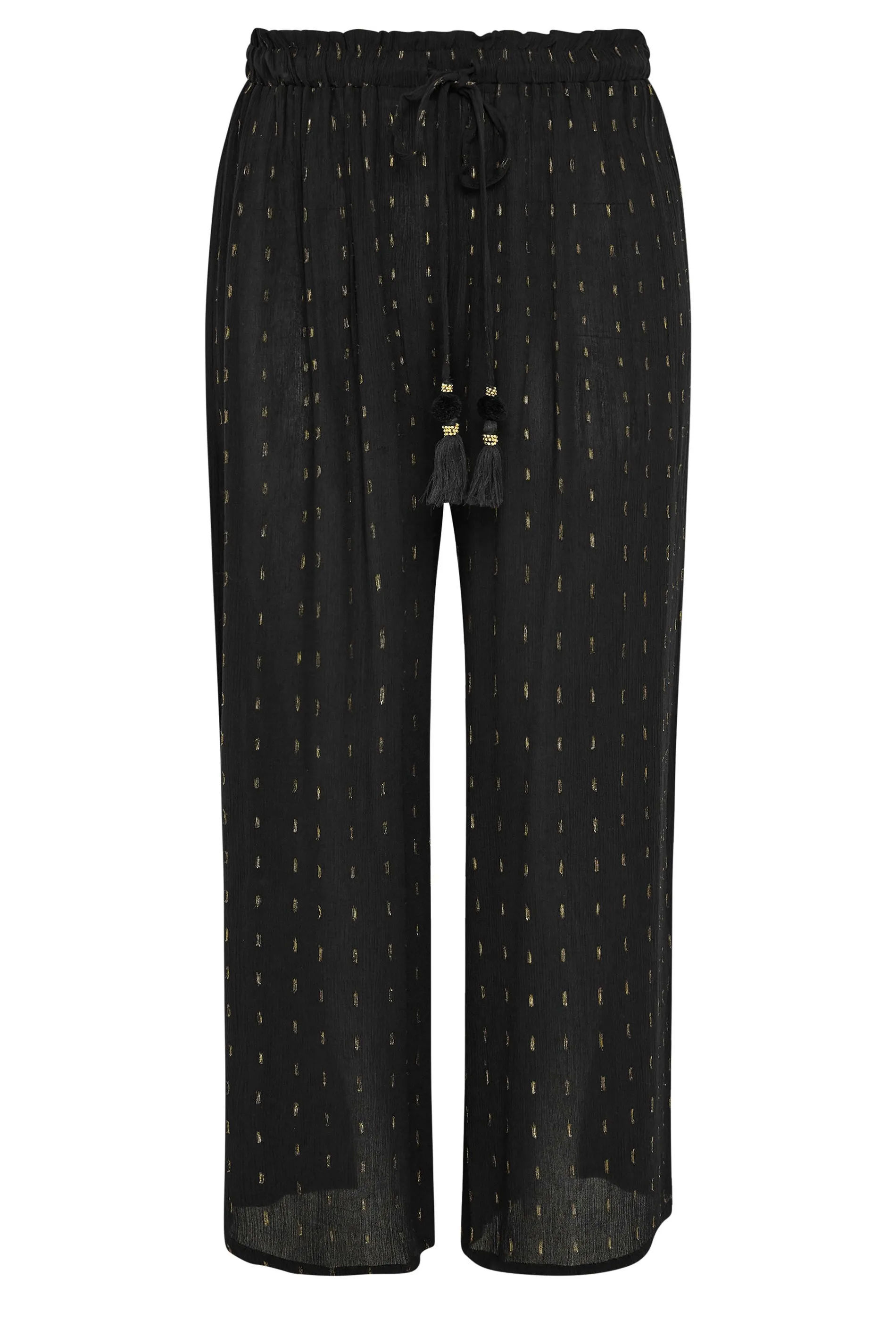 YOURS Curve Black Metallic Tassel Beach Trousers