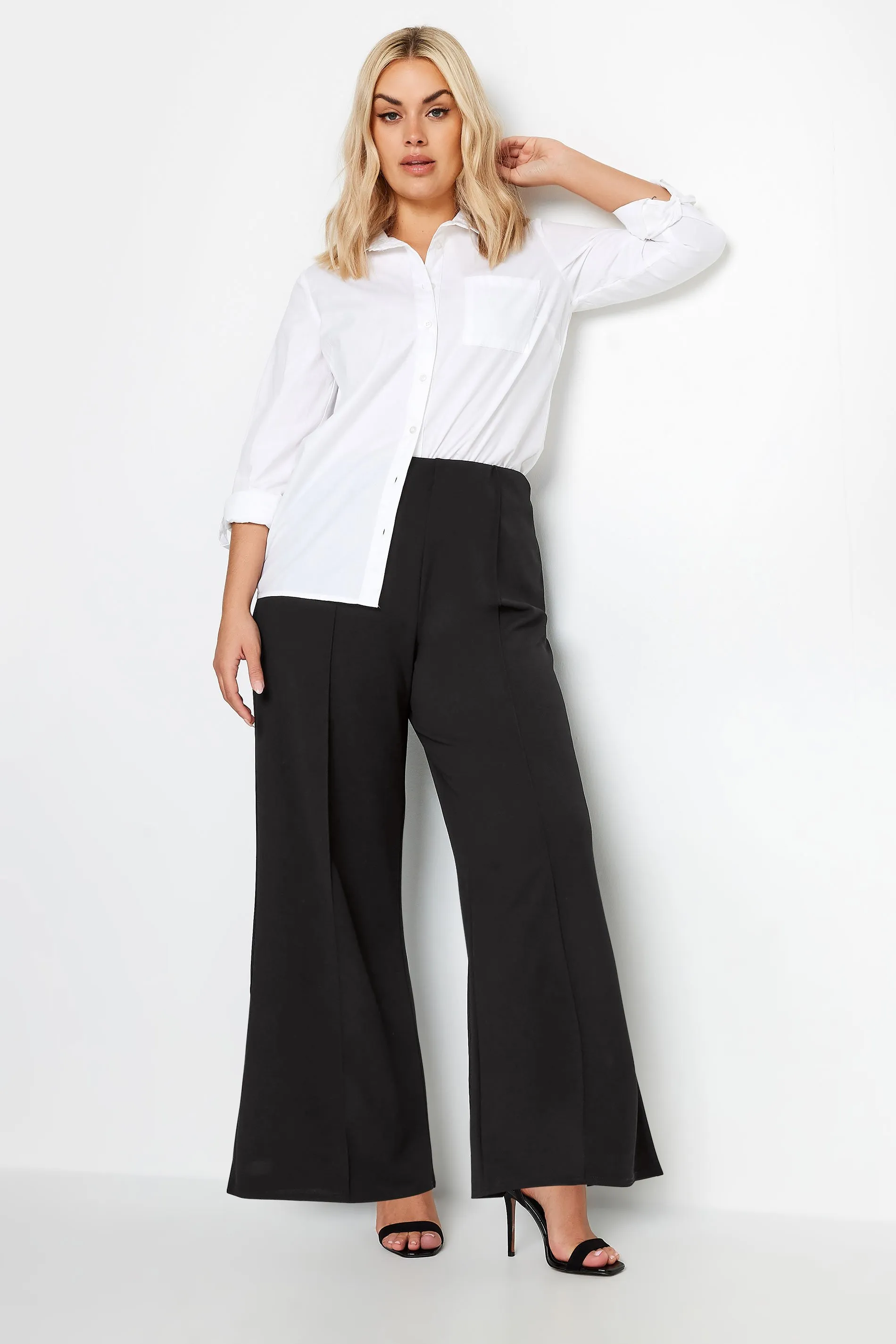 YOURS Curve Black Pintuck Wide Leg Trousers