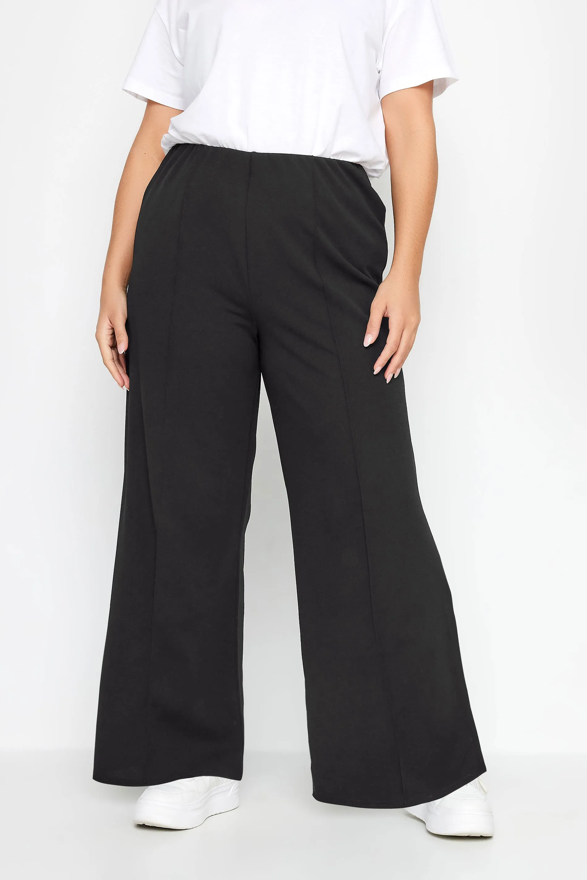 YOURS Curve Black Pintuck Wide Leg Trousers