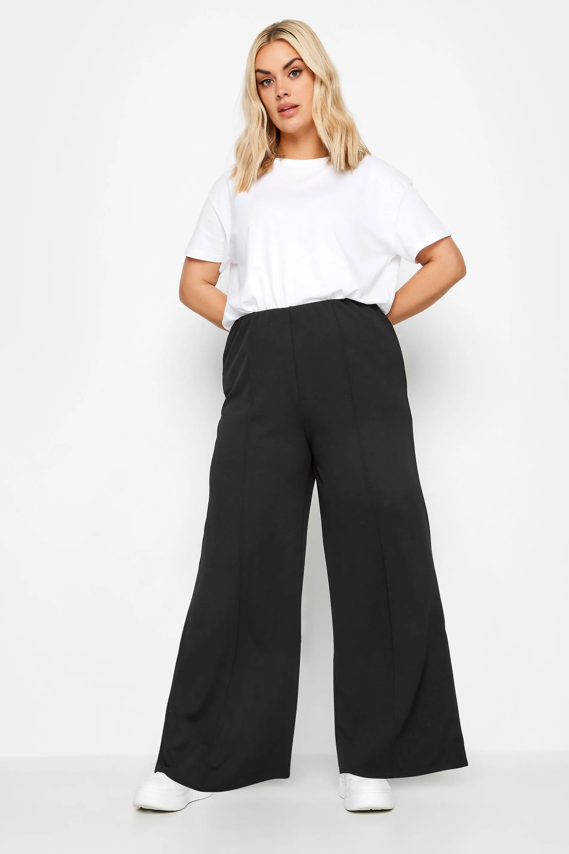 YOURS Curve Black Pintuck Wide Leg Trousers