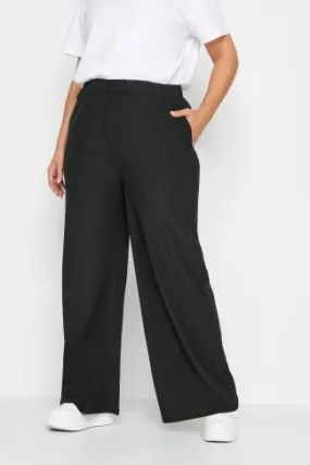 YOURS Curve Black Textured Wide Leg Trousers