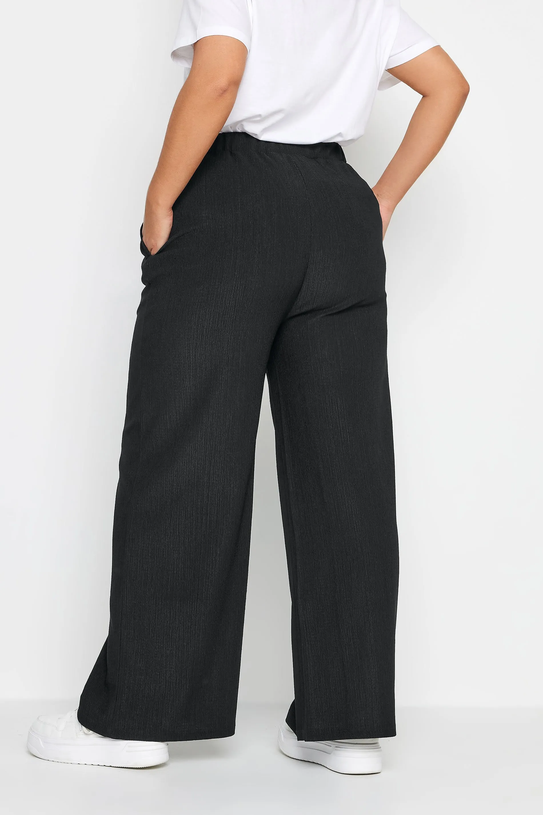 YOURS Curve Black Textured Wide Leg Trousers