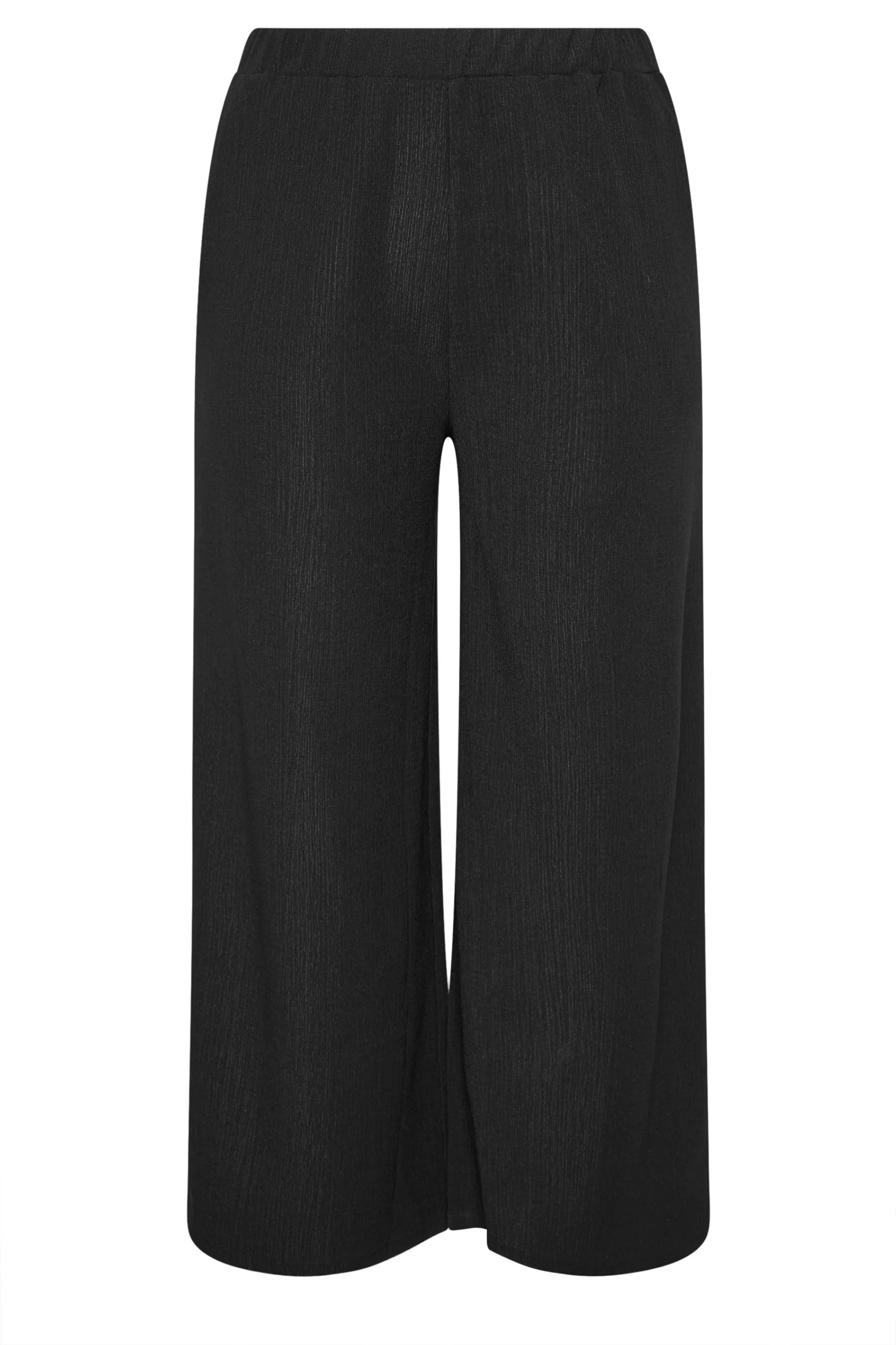 YOURS Curve Black Textured Wide Leg Trousers