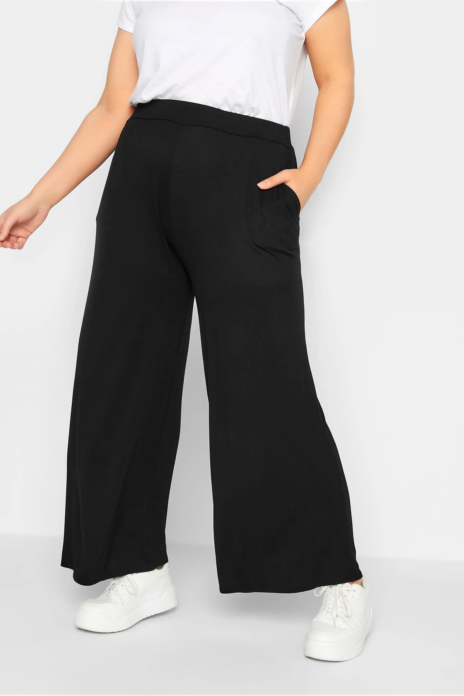 YOURS Curve Black Wide Leg Stretch Trousers