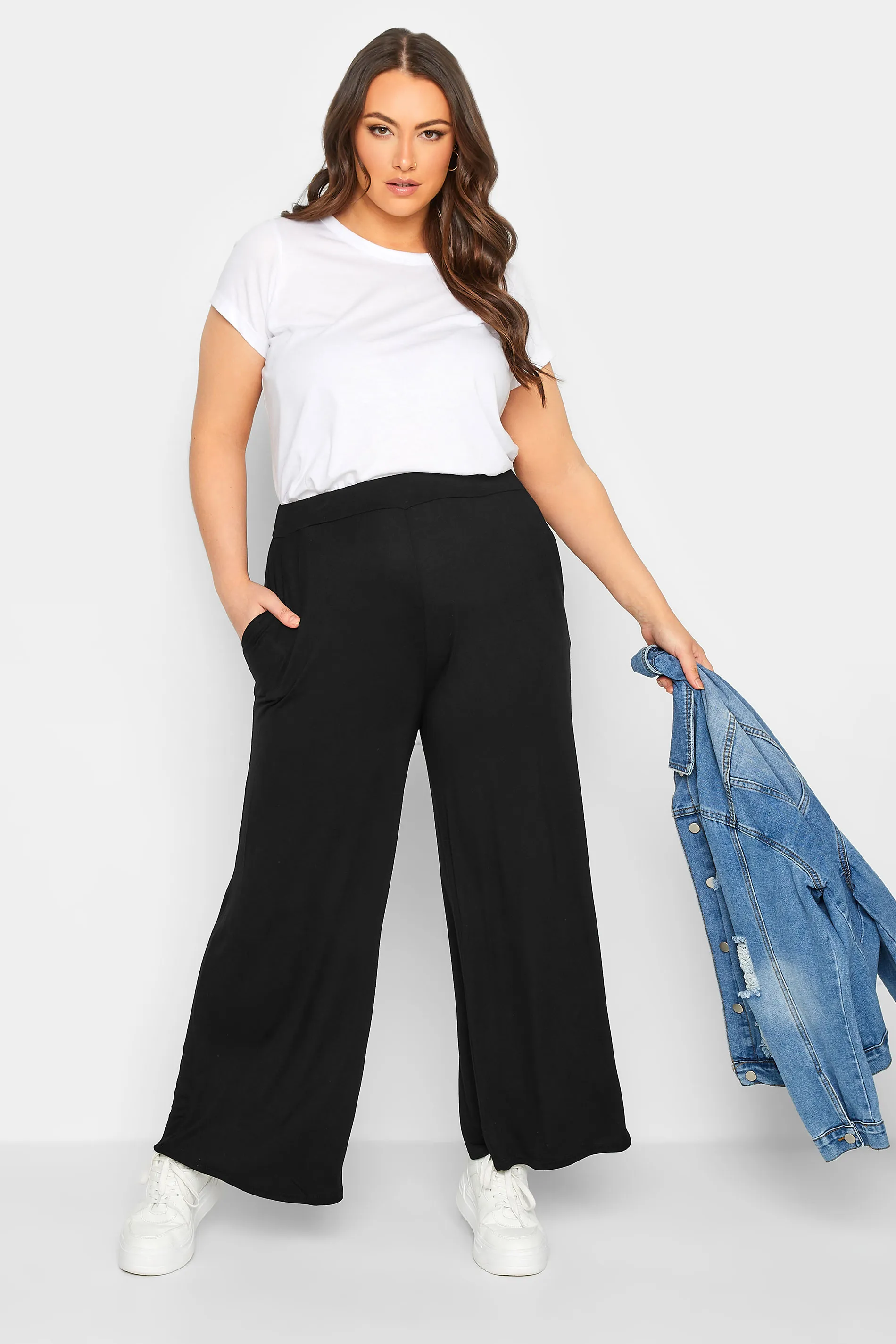 YOURS Curve Black Wide Leg Stretch Trousers