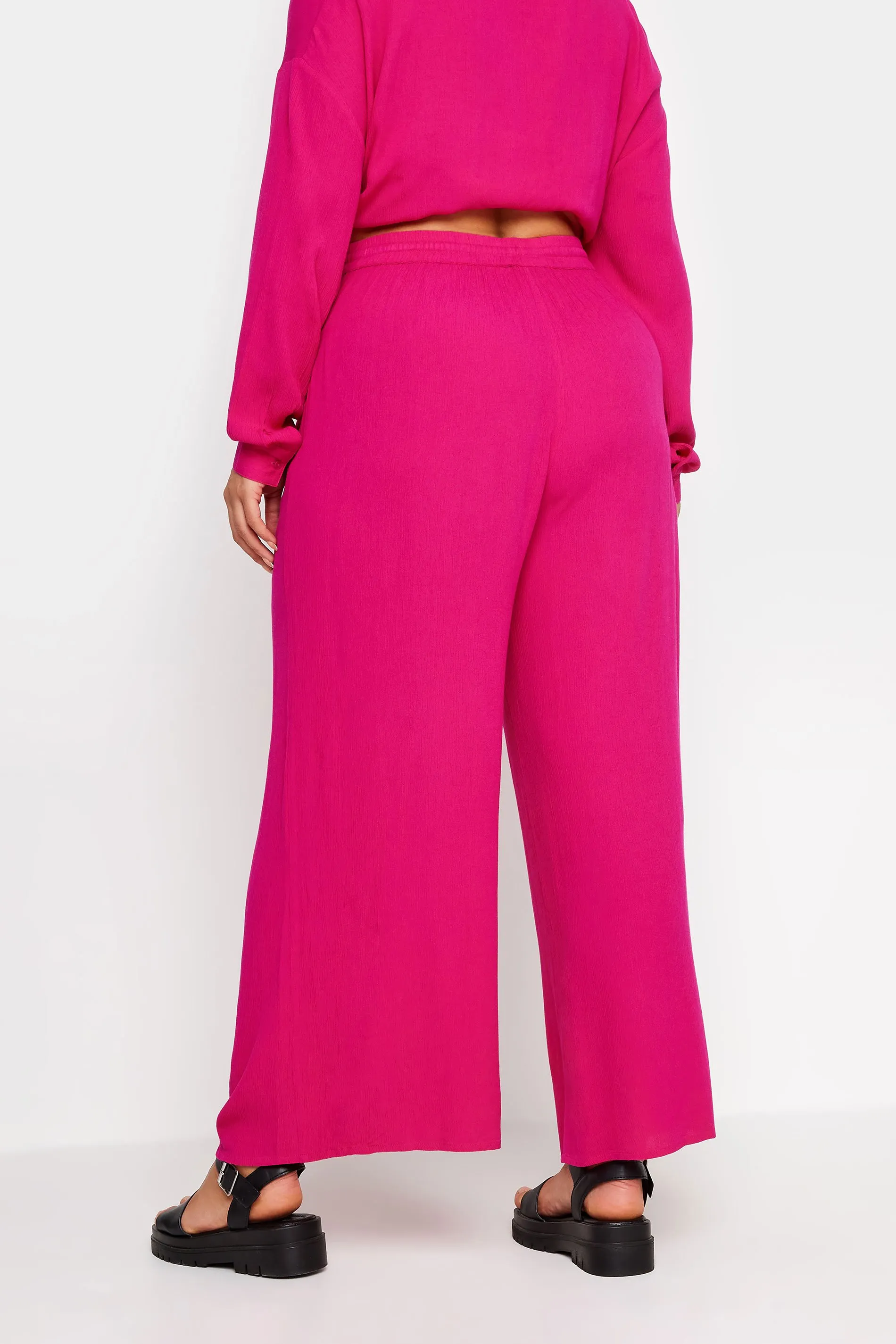 YOURS Curve Bright Pink Crinkle Drawstring Trousers