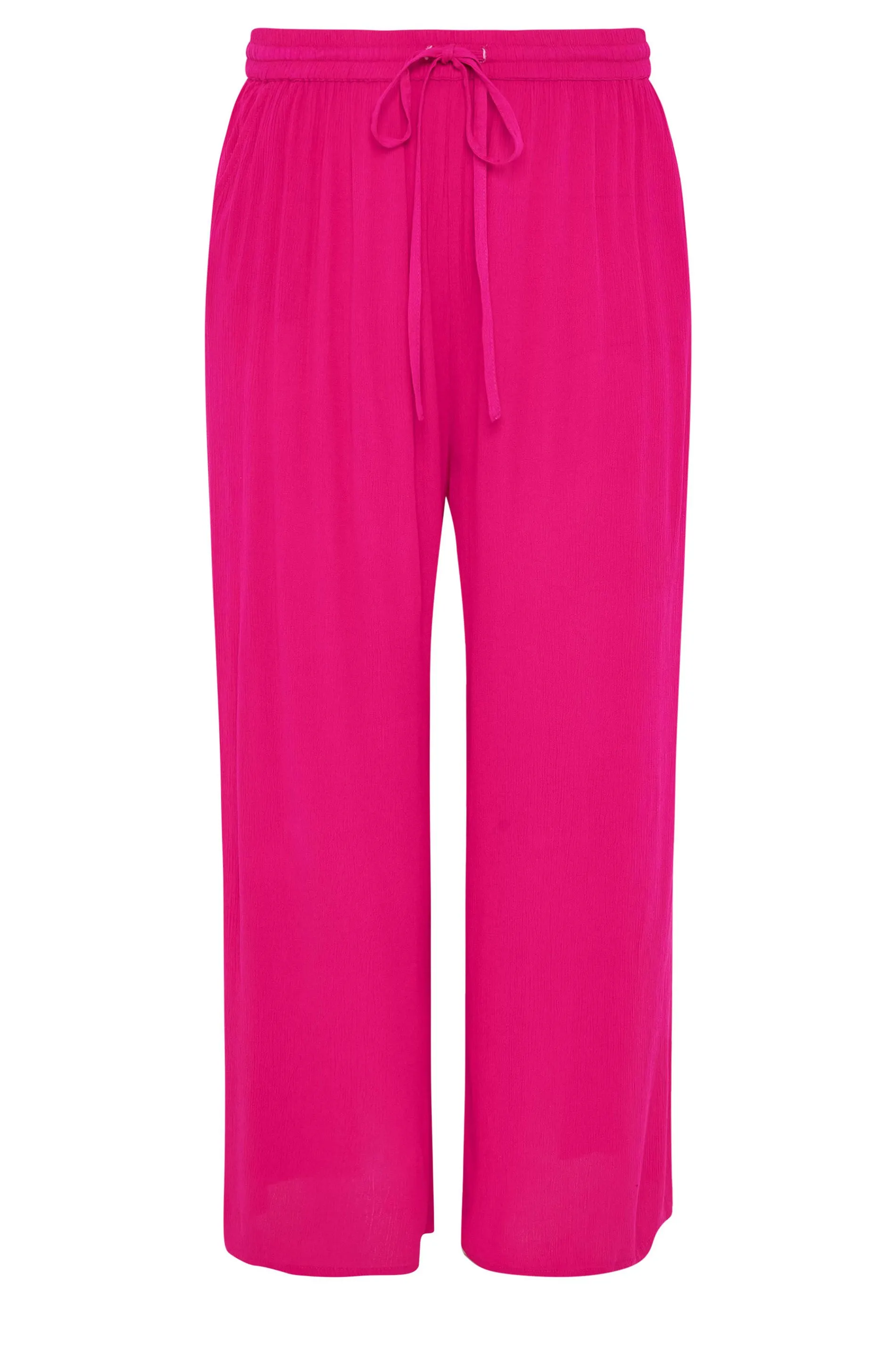 YOURS Curve Bright Pink Crinkle Drawstring Trousers