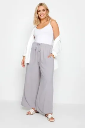 YOURS Curve Grey Twill Wide Leg Trousers