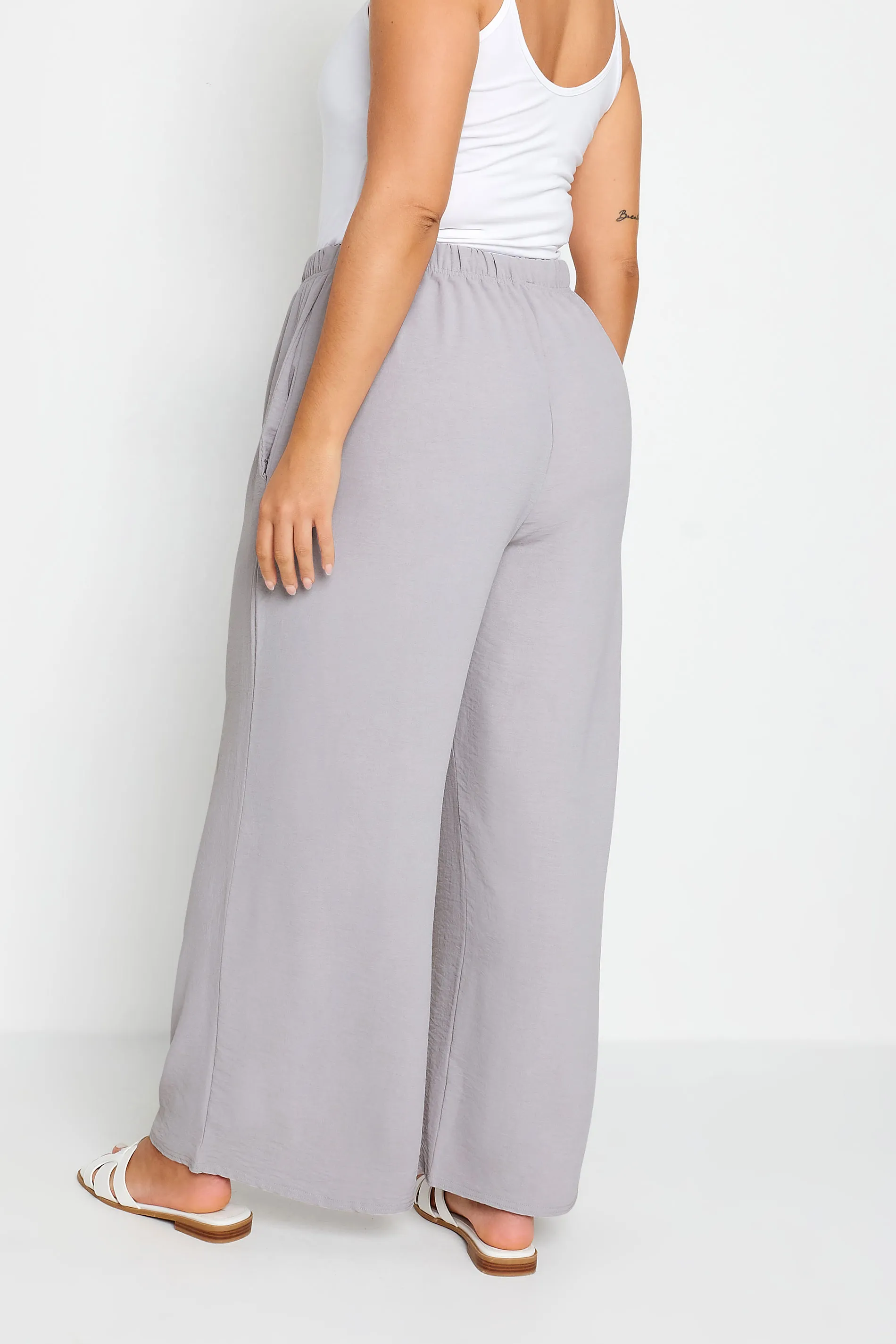 YOURS Curve Grey Twill Wide Leg Trousers