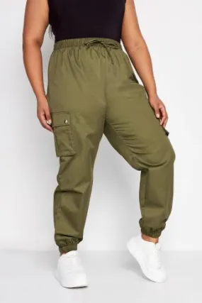 YOURS Curve Khaki Green Cuffed Cargo Trousers