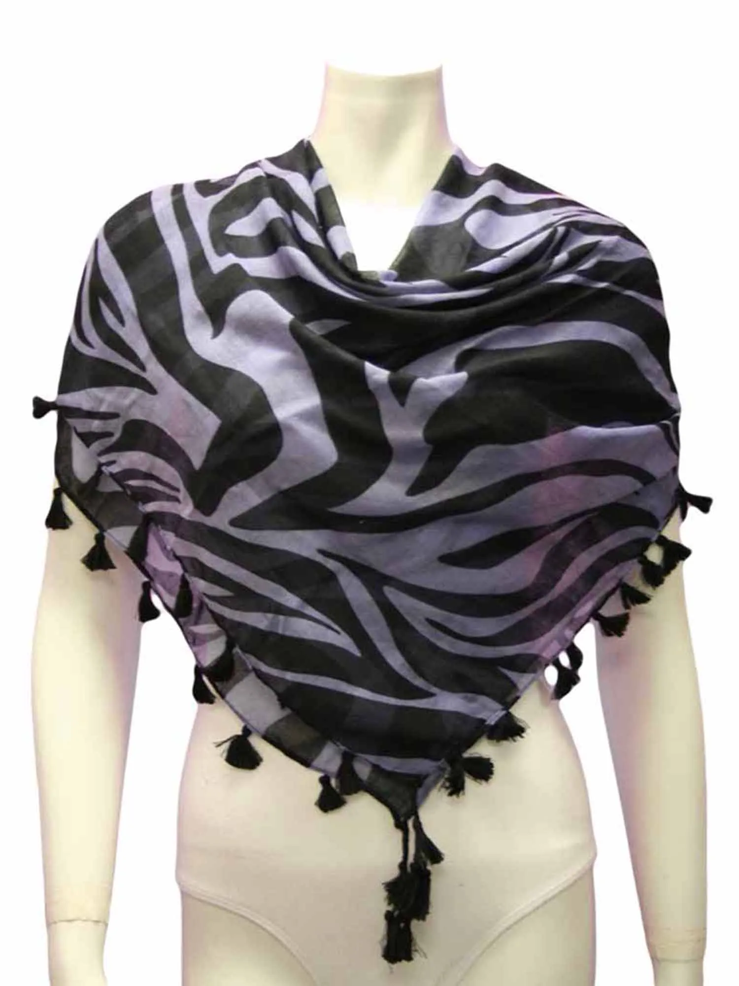 Zebra Striped Scarf With Tassels