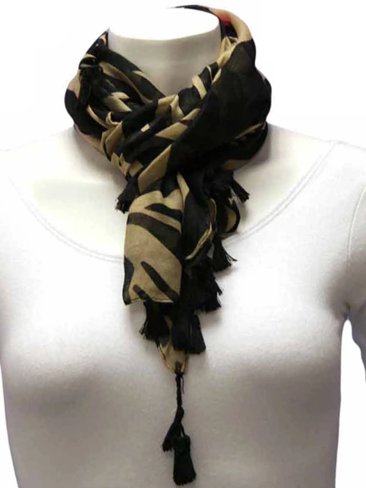 Zebra Striped Scarf With Tassels