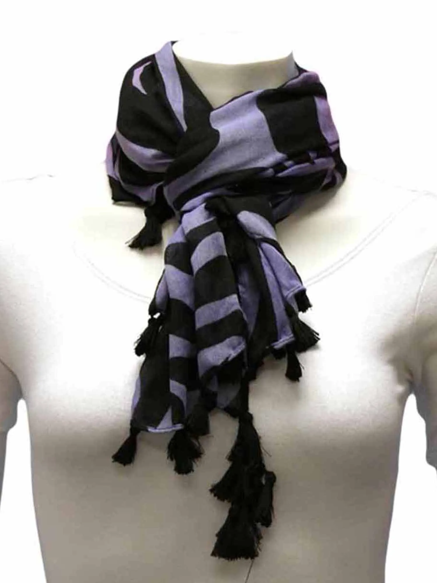 Zebra Striped Scarf With Tassels