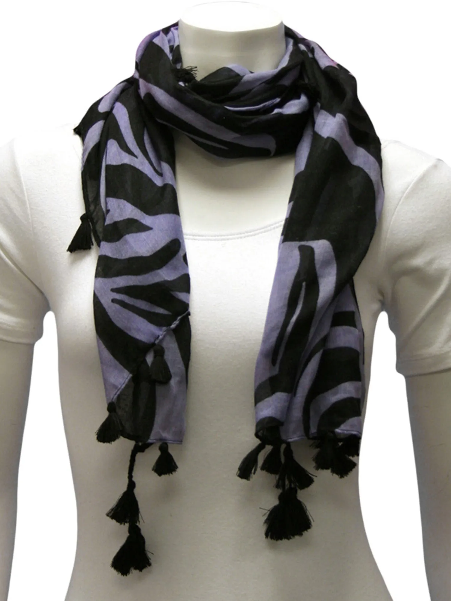 Zebra Striped Scarf With Tassels