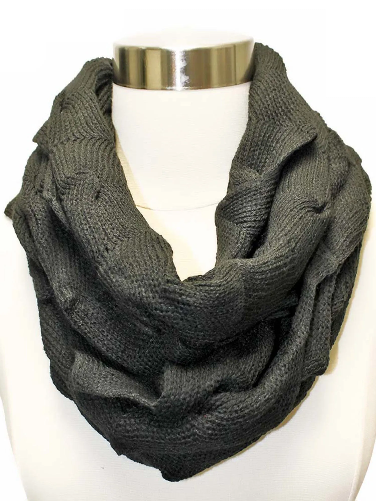 Zigzag Knit Circle Loop Infinity Scarf